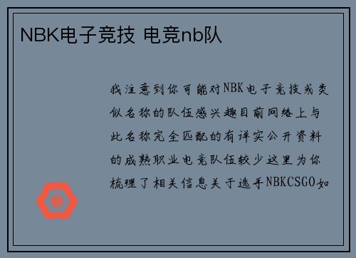 NBK电子竞技 电竞nb队