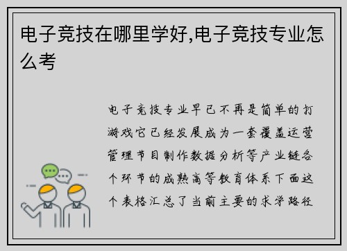 电子竞技在哪里学好,电子竞技专业怎么考